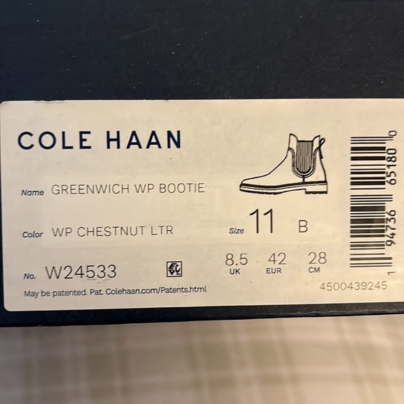 NWT Cole Haan Greenwich waterproof Chelsea bootie in chestnut leather, size 11B - Picture 12 of 12